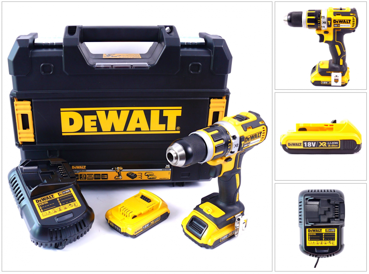 DeWalt DCD 795 D2 - 18 V Akku Schlagbohrschrauber mit 2x 2 Ah Akku, Ladegerät im TSTAK Koffer - Toolbrothers