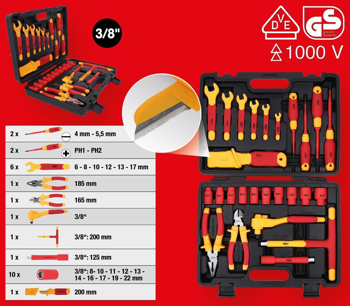 KS TOOLS Isolierter Werkzeug-Satz für Hybrid- und Elektrofahrzeuge, 26-tlg ( 117.1895 ) - Toolbrothers