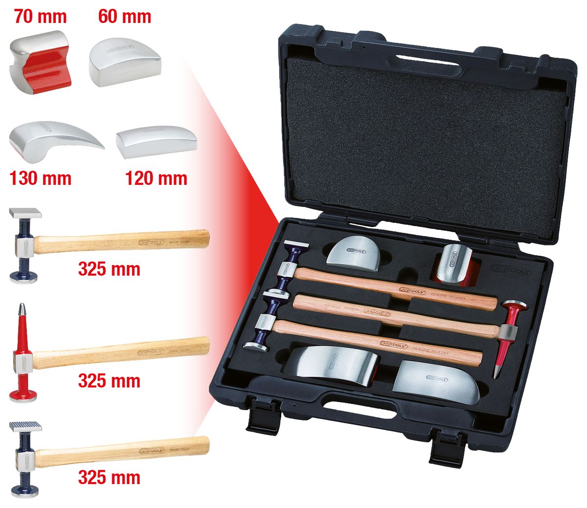 KS TOOLS kit de débosselage carrosserie, 7 pièces (140.2100)