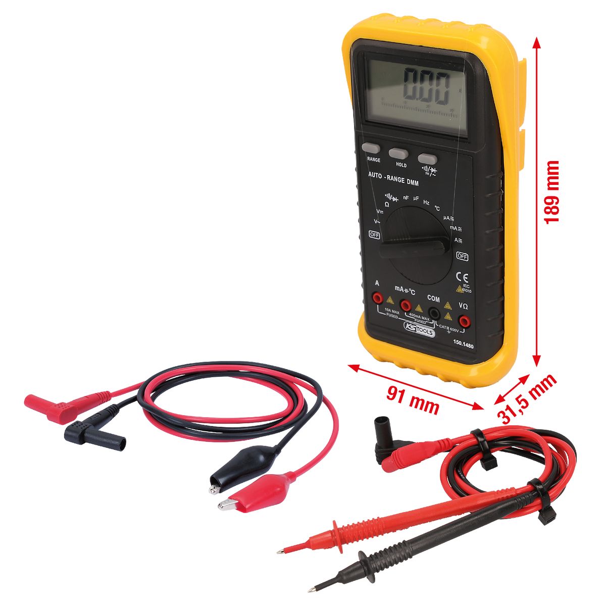 KS TOOLS Digital Multimeter inkl. Prüfspitzen und Krokodilklemmen ( 150.1480 ) - Toolbrothers