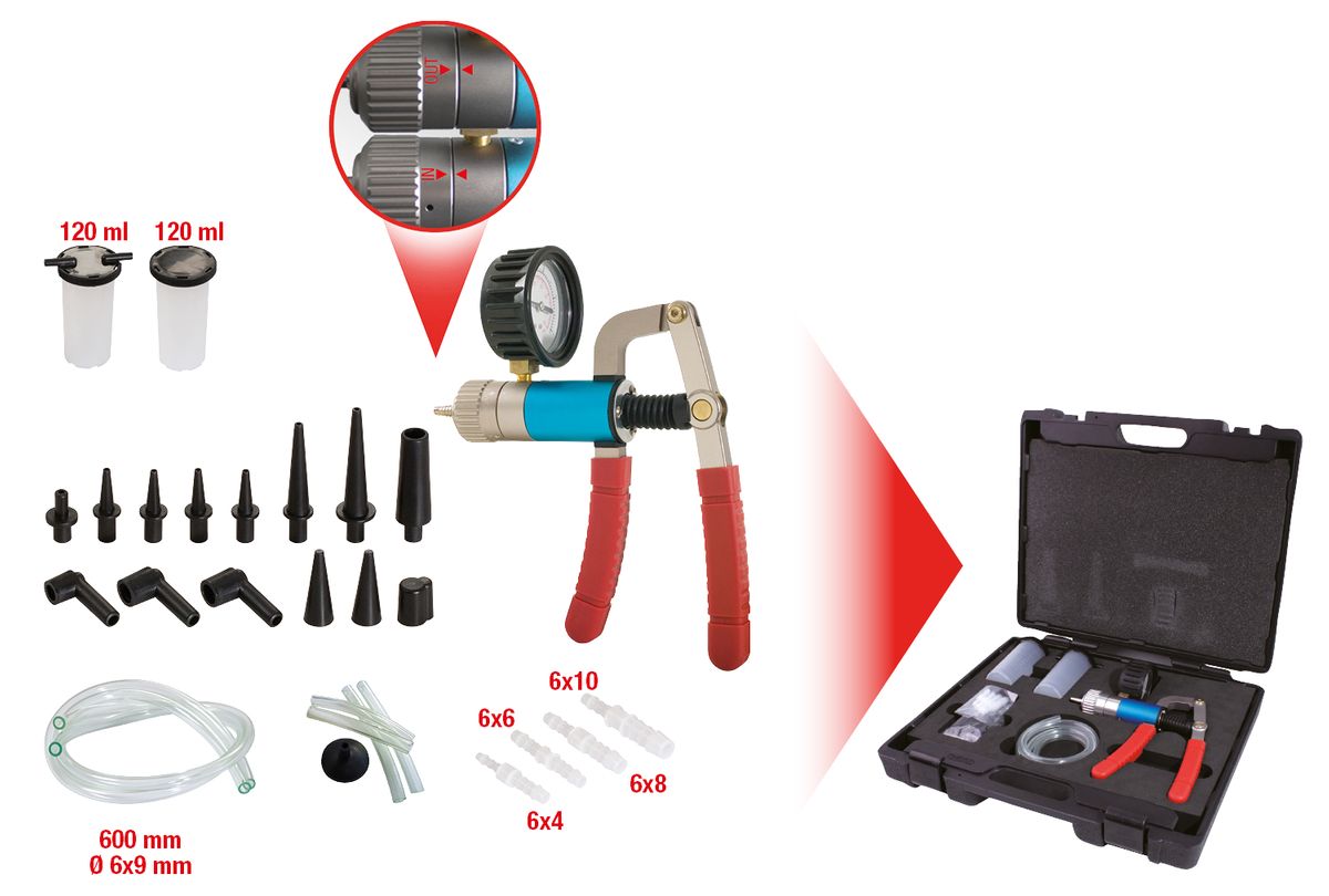 KS TOOLS Druck- und Unterdruckpumpen-Satz, 7-tlg ( 150.1900 ) - Toolbrothers