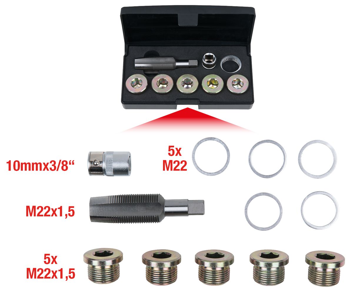 KS TOOLS Ölablassschrauben-Gewindereparatur-Satz, 12-tlg M22 x 1,5 ( 150.4945 ) - Toolbrothers