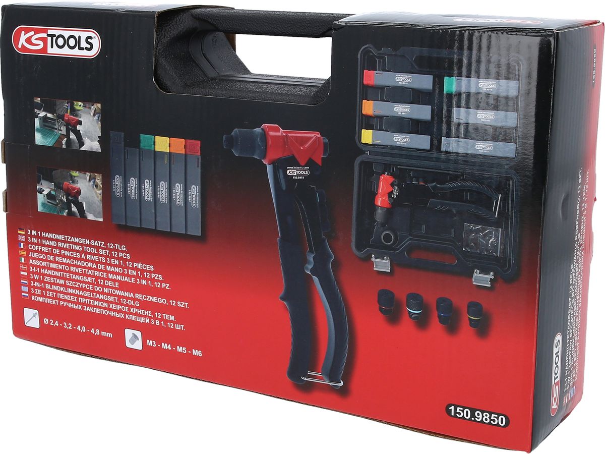 KS TOOLS 3 in 1 Handnietzangen-Satz, 12-tlg. ( 150.9850 ) - Toolbrothers