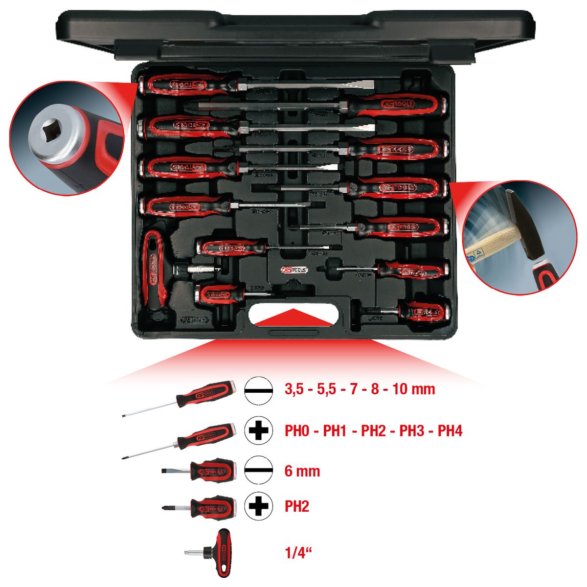 KS TOOLS ERGOTORQUE®max Schlagkappen-Schraubendreher-Satz, 13-tlg ( 151.1150 ) - Toolbrothers