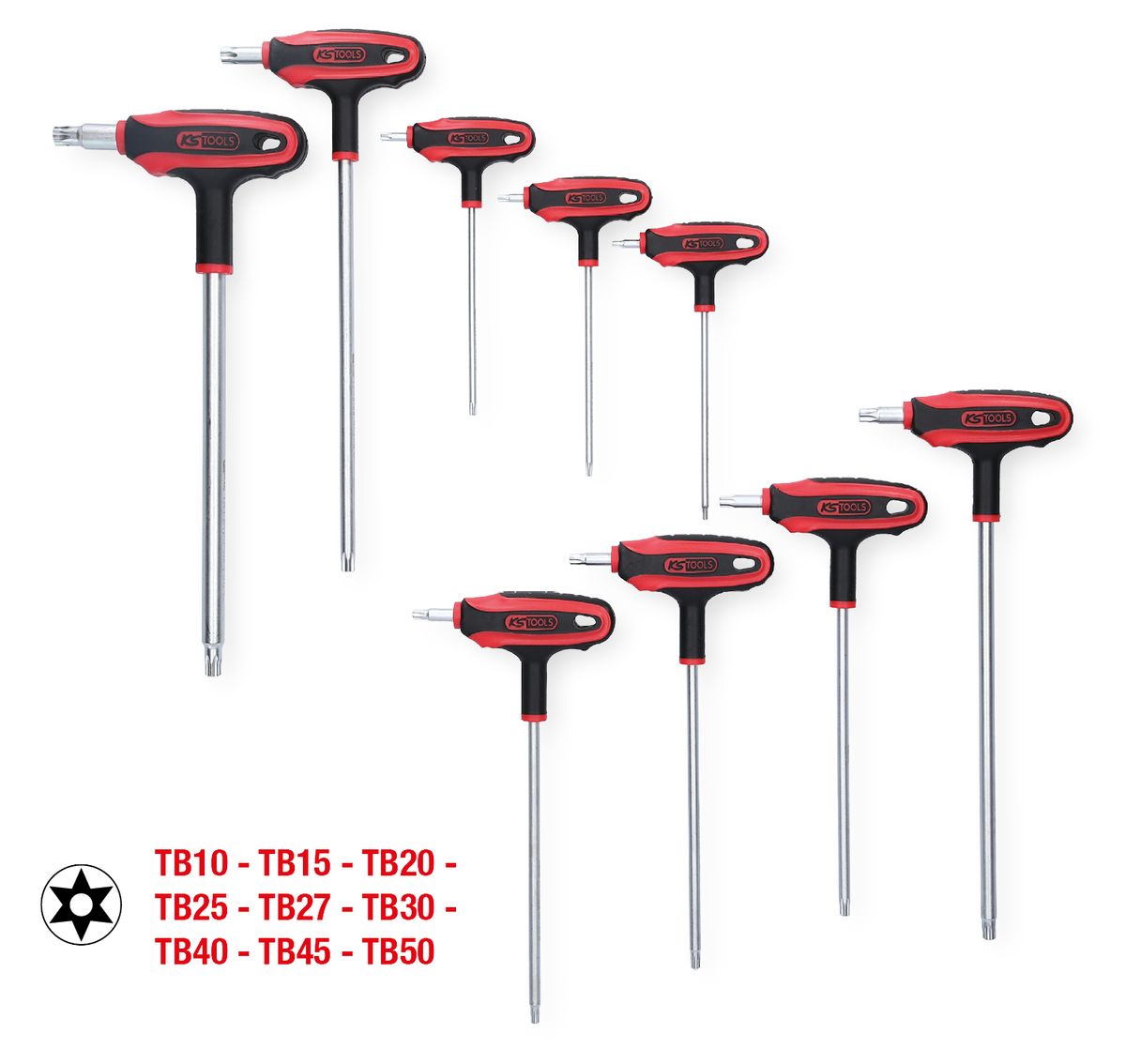 KS TOOLS T-Griff-Schlüssel-Satz, Torx mit Bohrung,9-tlgTB10-TB50 ( 151.8160 ) - Toolbrothers