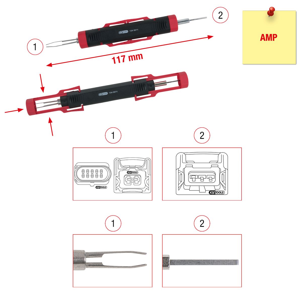 KS TOOLS Kabel-Entriegelungswerkzeug für Flachstecker und Flachsteckhülse 2,8-6,3mm ( 154.0011 ) - Toolbrothers