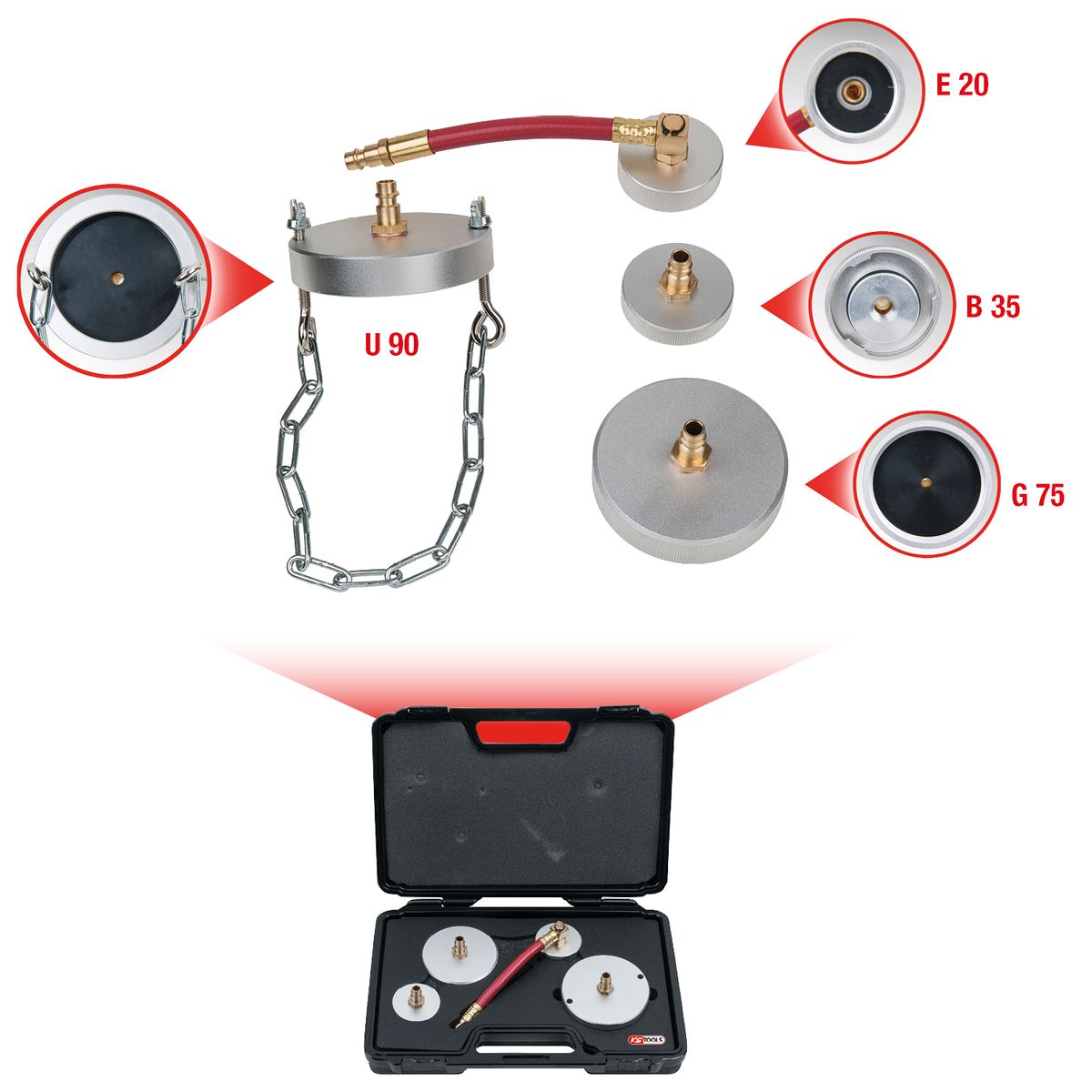 KS TOOLS Universal-Adaptersatz zur Bremsentlüftung, 4-tlg ( 160.0710 ) - Toolbrothers