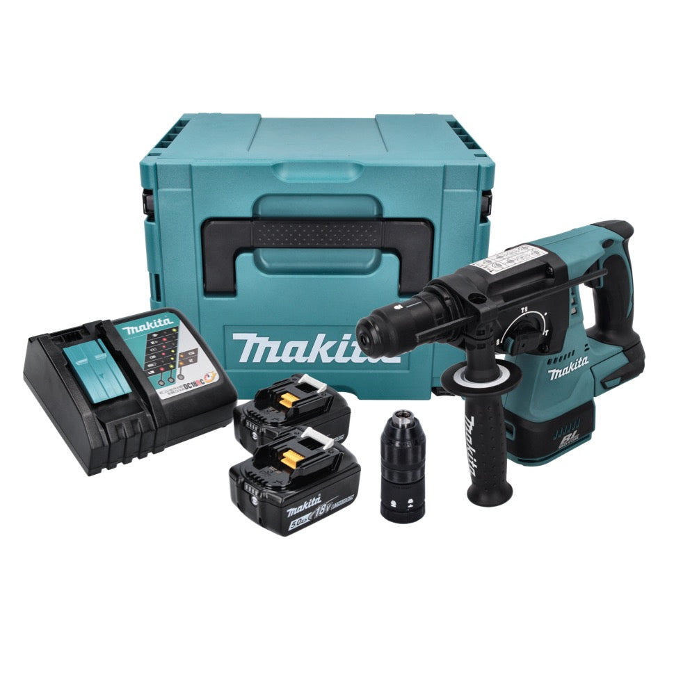 Makita DHR 243 RTJ Akku Bohrhammer 18 V 2,0 J SDS plus Brushless + 2x Akku 5,0 Ah + Ladegerät + Makpac - Toolbrothers