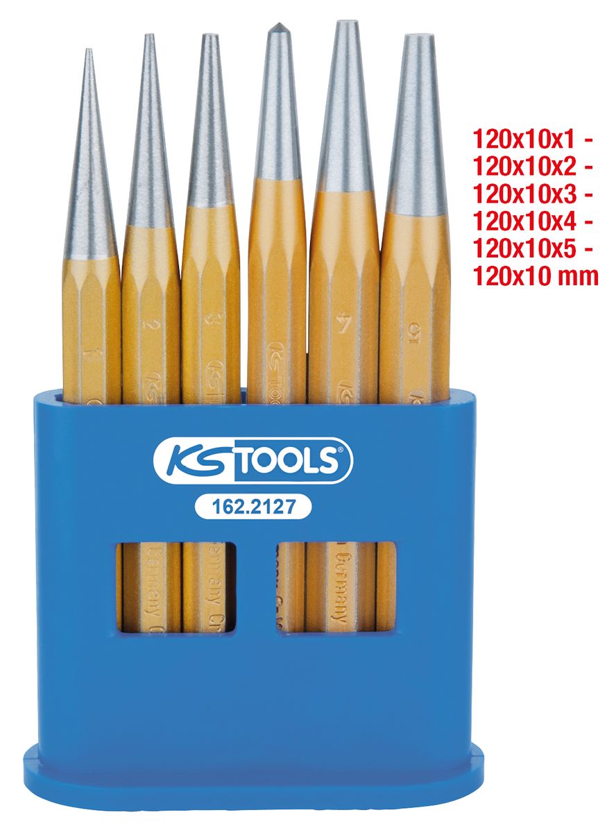 Jeu de poinçons KS TOOLS, 6 pièces sur support en plastique (162.2127)