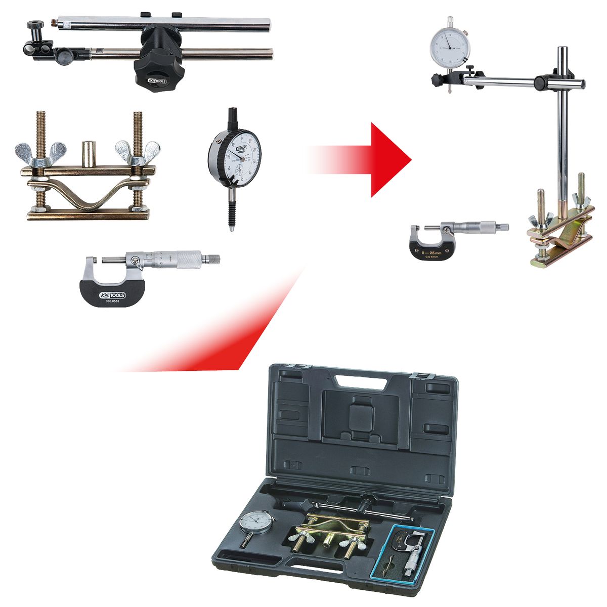 KS TOOLS Bremsscheiben-Messwerkzeug-Satz, 4-tlg ( 300.0690 ) - Toolbrothers