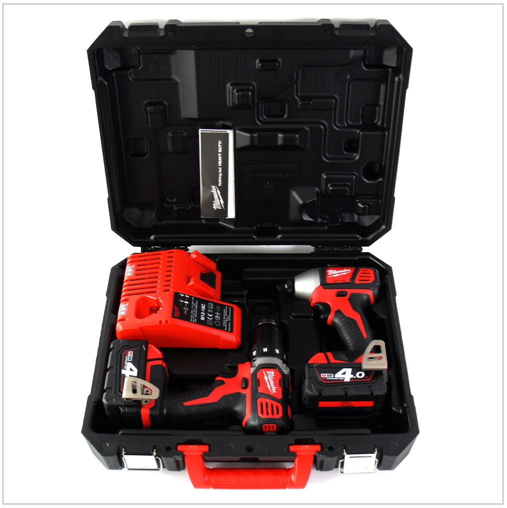 Milwaukee M18 BPP2D-402C PowerPack Set M18 BDD Bohrschrauber + M18 BID Schlagschrauber + 2 x Akku 4Ah + Lader + Koffer - Toolbrothers