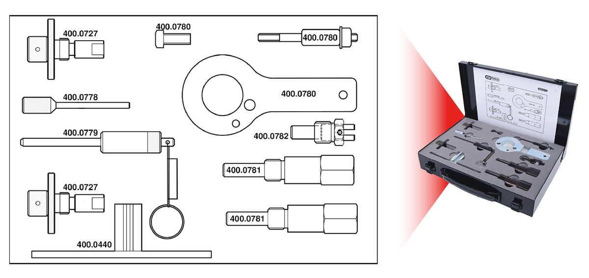 KS TOOLS Motoreinstell-Werkzeug-Satz für GM / Opel / Saab, 11-tlg ( 400.0775 ) - Toolbrothers