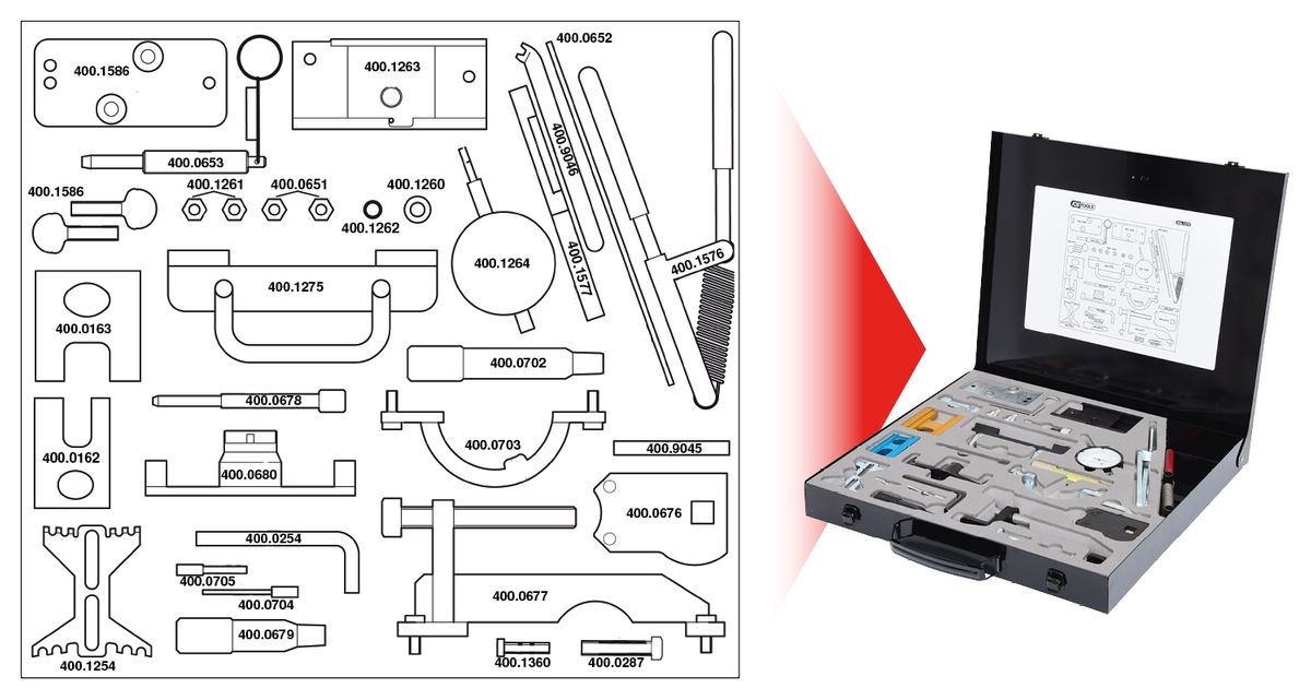 KS TOOLS Motoreinstell-Werkzeug-Satz für Isuzu / GM / Opel / Saab, 32-tlg ( 400.1575 ) - Toolbrothers