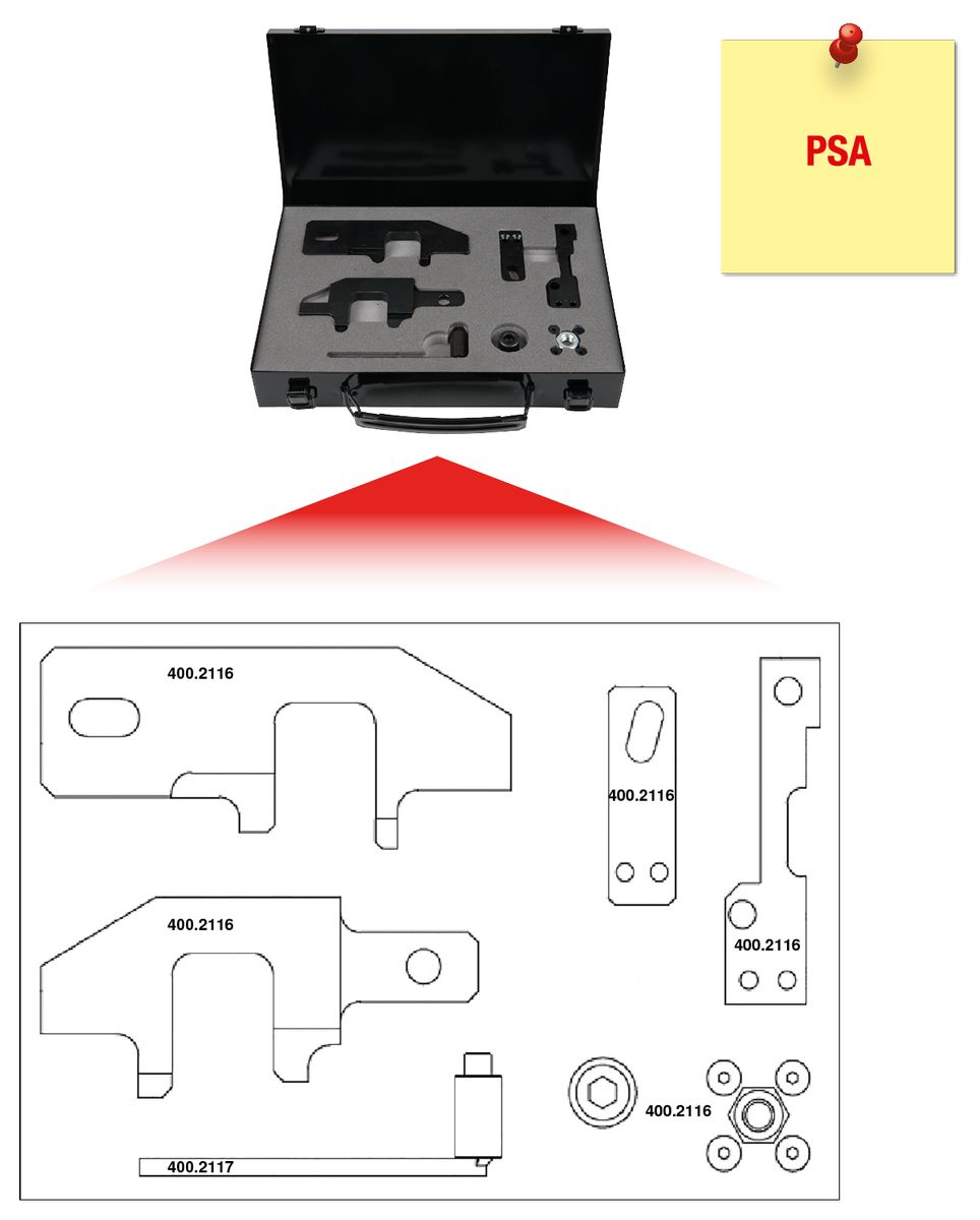 Jeu d'outils de réglage moteur KS TOOLS pour PSA, 11 pièces ( 400.2115 )