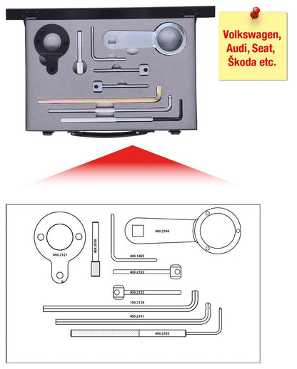 Jeu d'outils de calage moteur KS TOOLS pour VAG, 9 pièces, Audi, Seat, Škoda, Volkswagen ( 400.2120 )