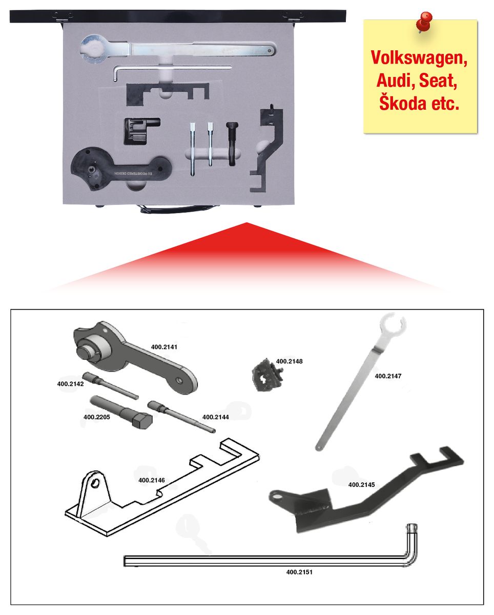 KS TOOLS Motoreinstell-Werkzeug-Satz für VAG, 9-tlg, Audi, Seat, Škoda, Volkswagen ( 400.2140 )