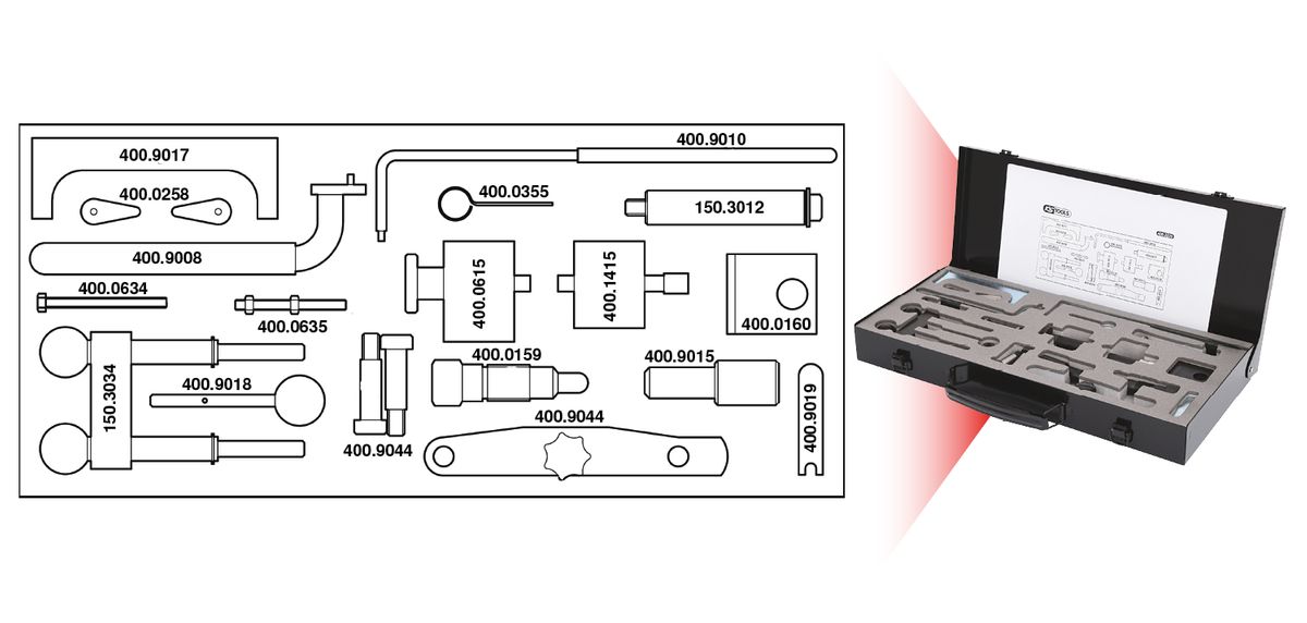 Jeu d'outils de calage moteur KS TOOLS pour VAG, 21 pièces (400.2225)