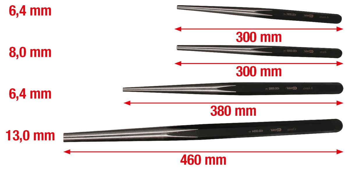 KS TOOLS Durchtreiber-Satz für Nutzfahrzeuge, 4-tlg ( 450.0090 ) - Toolbrothers