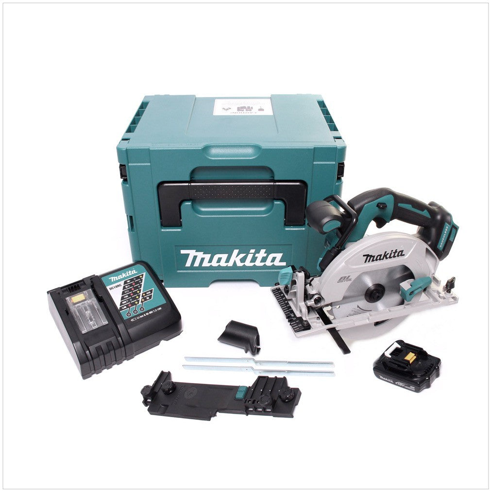 Makita DHS 680 RY1J Akku Handkreissäge 18 V 165 mm Brushless + 1x Akku 1,5 Ah + Ladegerät + Adapter + Makpac - Toolbrothers