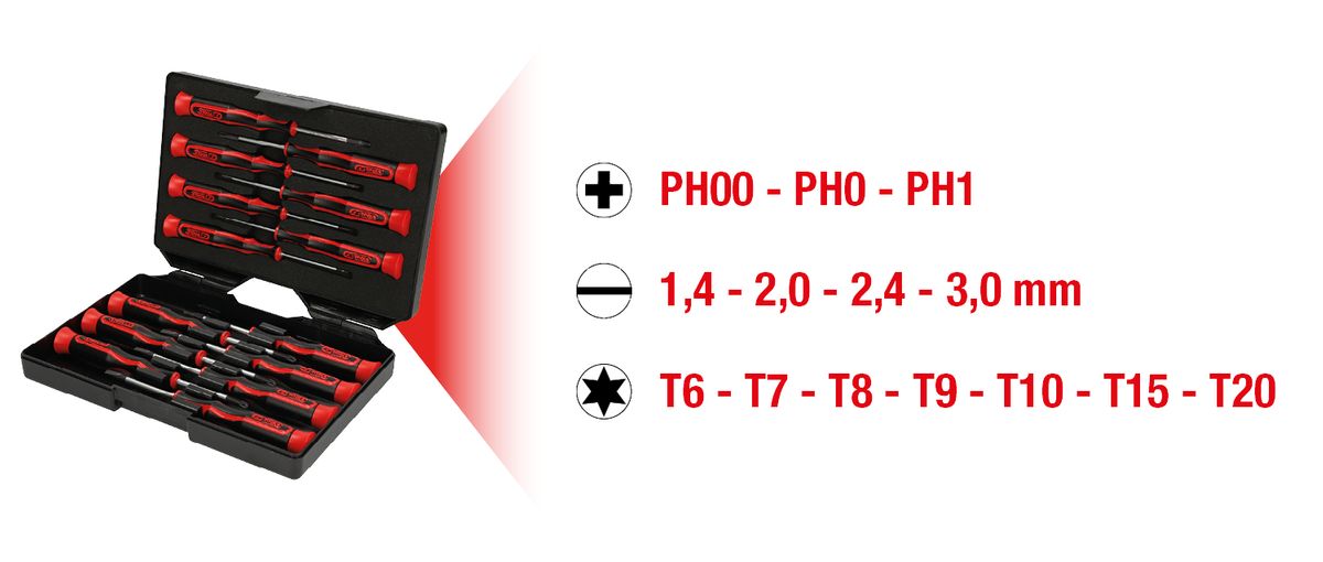 KS TOOLS Feinmechanik-Schraubendreher-Satz PH, Schlitz, Torx, 14-tlg ( 500.7170 ) - Toolbrothers