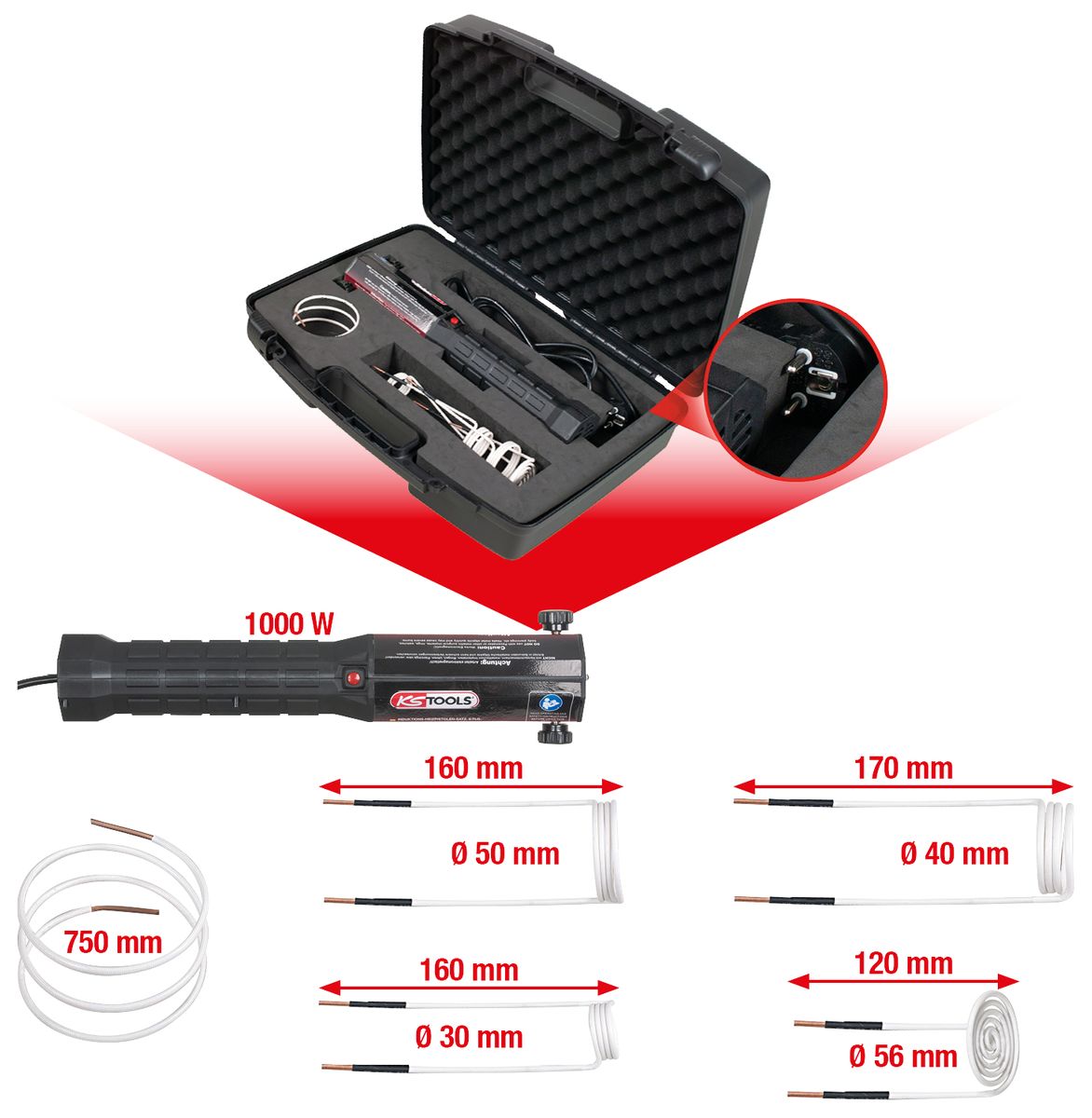 KS TOOLS Induktions-Heizpistolen-Satz, 6-tlg ( 500.8480 ) - Toolbrothers