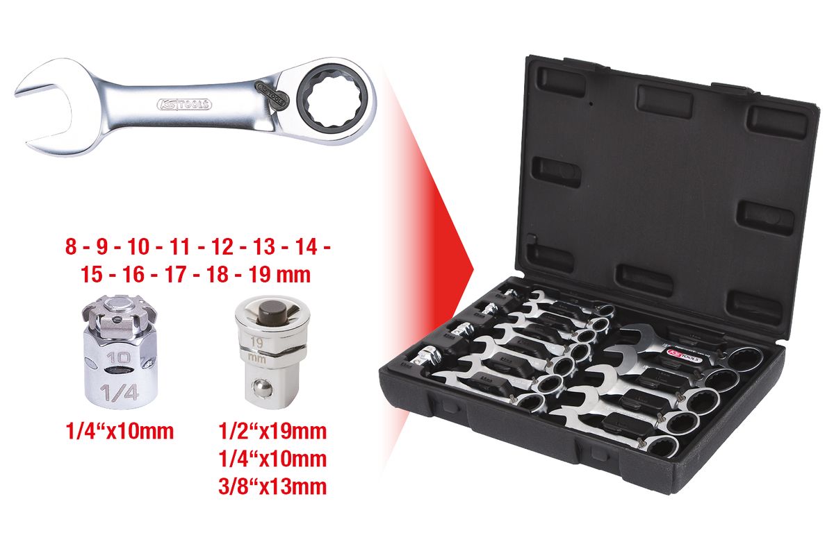 KS TOOLS GEARplus Ratschenringmaulschlüssel-Satz, kurz, 16-tlg ( 503.4653 ) - Toolbrothers