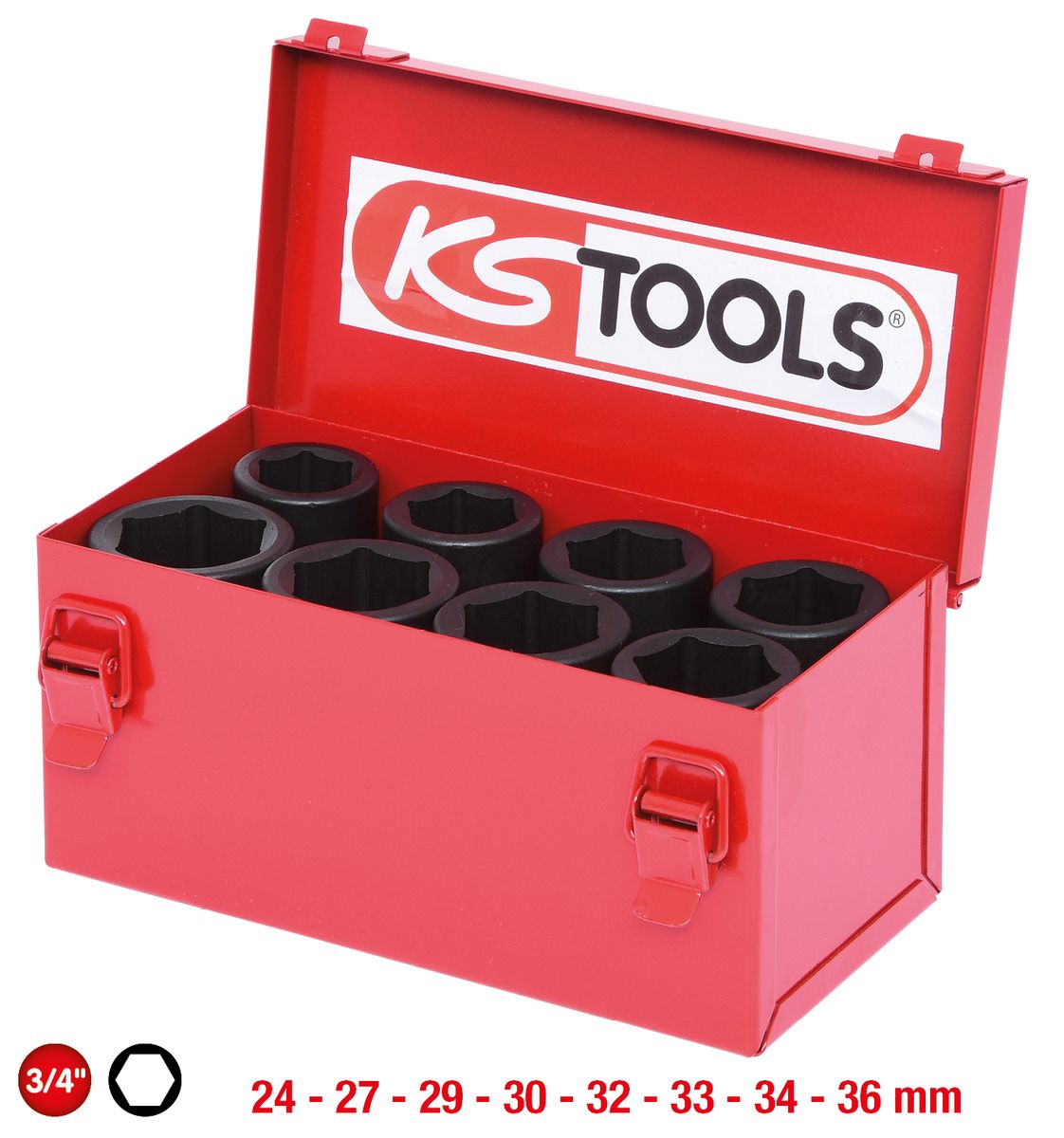 KS TOOLS 3/4" Sechskant-Kraft-Stecknuss-Satz, 8-tlg lang ( 515.0510 ) - Toolbrothers