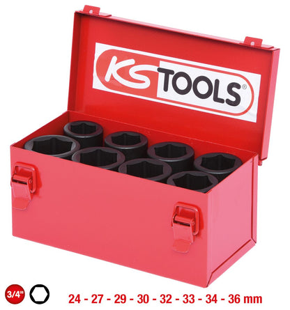 KS TOOLS 3/4" Sechskant-Kraft-Stecknuss-Satz, 8-tlg lang ( 515.0510 ) - Toolbrothers