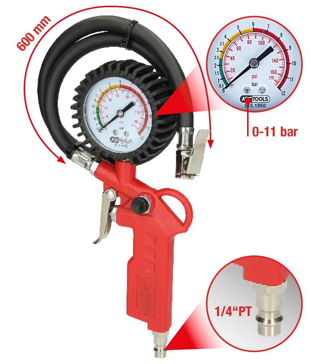 KS TOOLS Druckluft-Reifenfüllmesser, 0-12bar ( 515.1950 ) - Toolbrothers