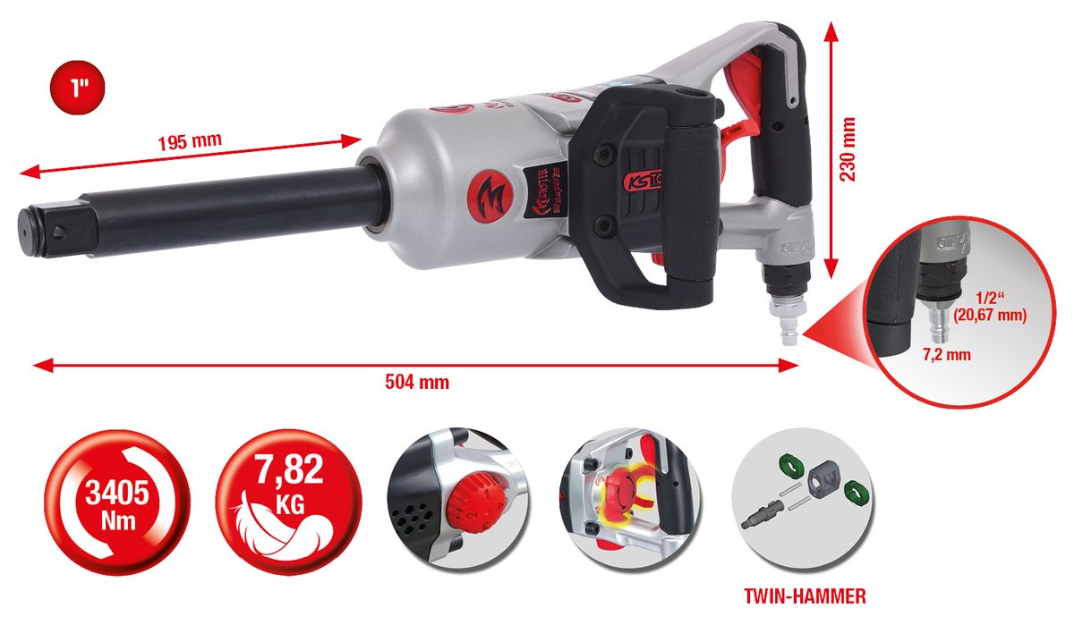 KS TOOLS 1" superMONSTER Hochleistungs-Druckluft-Schlagschrauber, 3405Nm, 504 mm ( 515.3280 ) - Toolbrothers