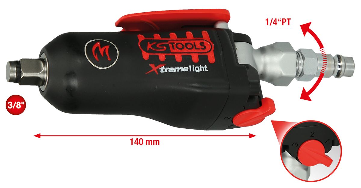 KS TOOLS 3/8" MONSTER Xtremelight Mini-Druckluft-Schlagschrauber mit Umschaltwippe, 108Nm ( 515.3830 ) - Toolbrothers