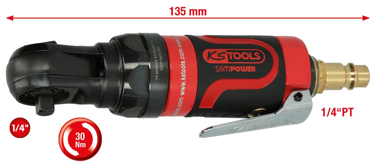 KS TOOLS 1/4" SlimPOWER Mini-Druckluft-Umschaltratsche 30Nm ( 515.5505 ) - Toolbrothers