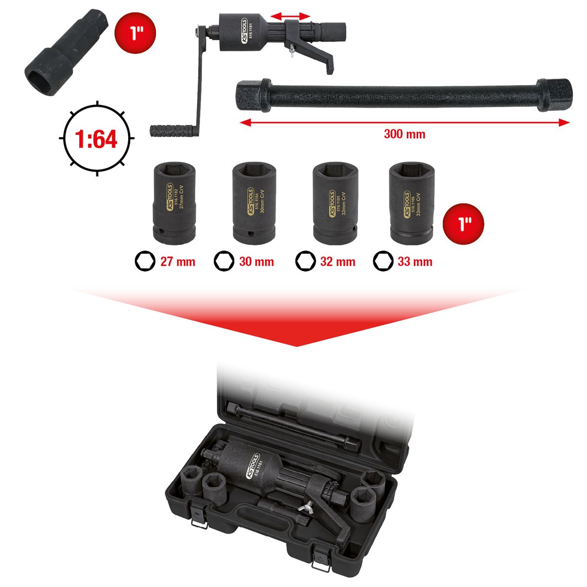 KS TOOLS Universal-Kraftvervielfältiger-Satz, 7-tlg ( 516.1180 ) - Toolbrothers