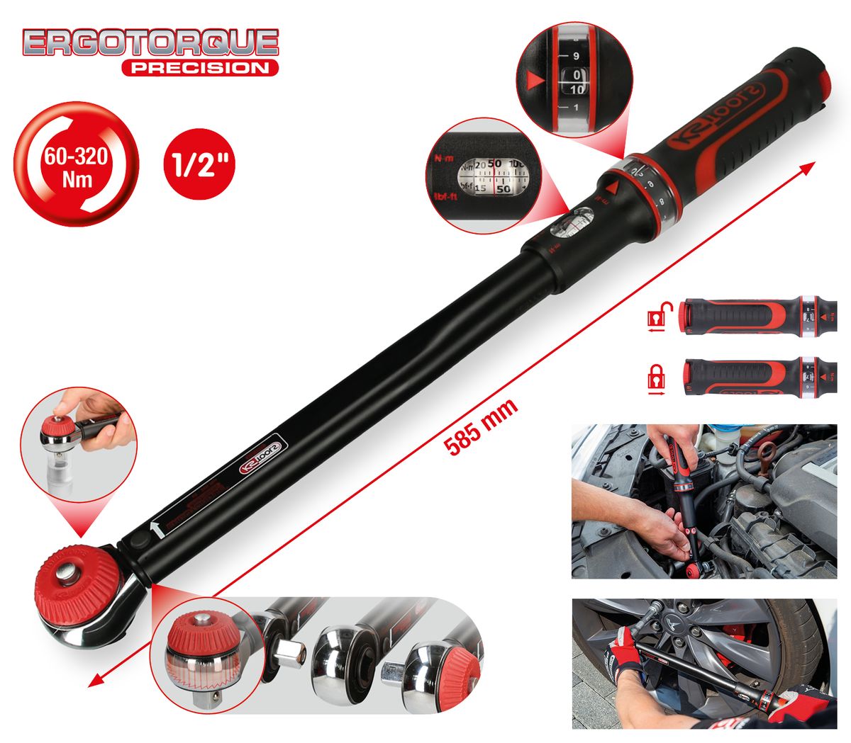 KS TOOLS 1/2" ERGOTORQUE®precision Ratschen-Drehmomentschlüssel Drehknopf, 60-320Nm ( 516.1472 ) - Toolbrothers