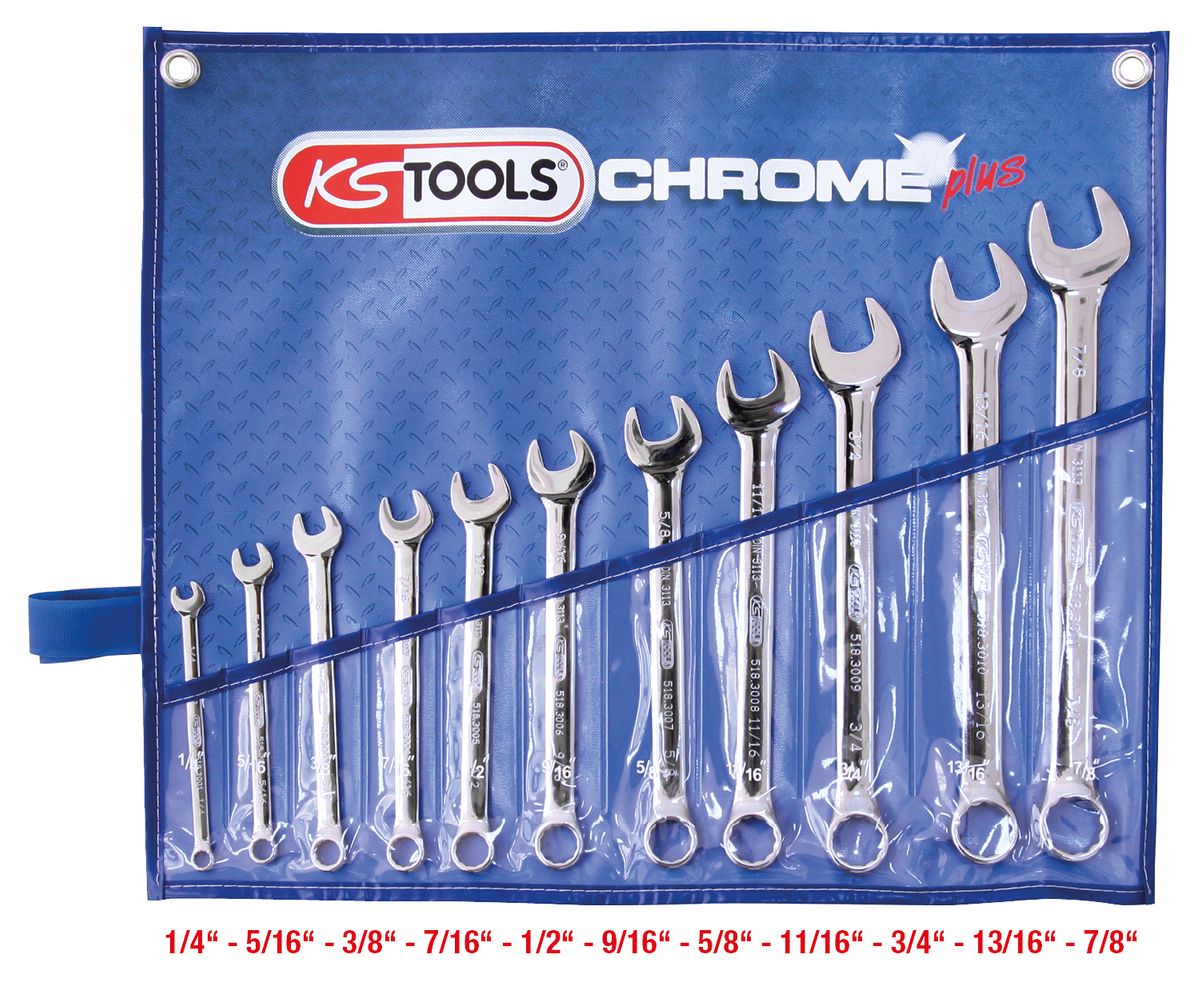 KS TOOLS CHROMEplus Ringmaulschlüssel-Satz, abgewinkelt, 11-tlg Zoll ( 518.3000 ) - Toolbrothers