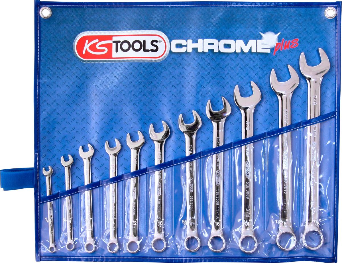 KS TOOLS CHROMEplus Ringmaulschlüssel-Satz, abgewinkelt, 11-tlg Zoll ( 518.3000 ) - Toolbrothers