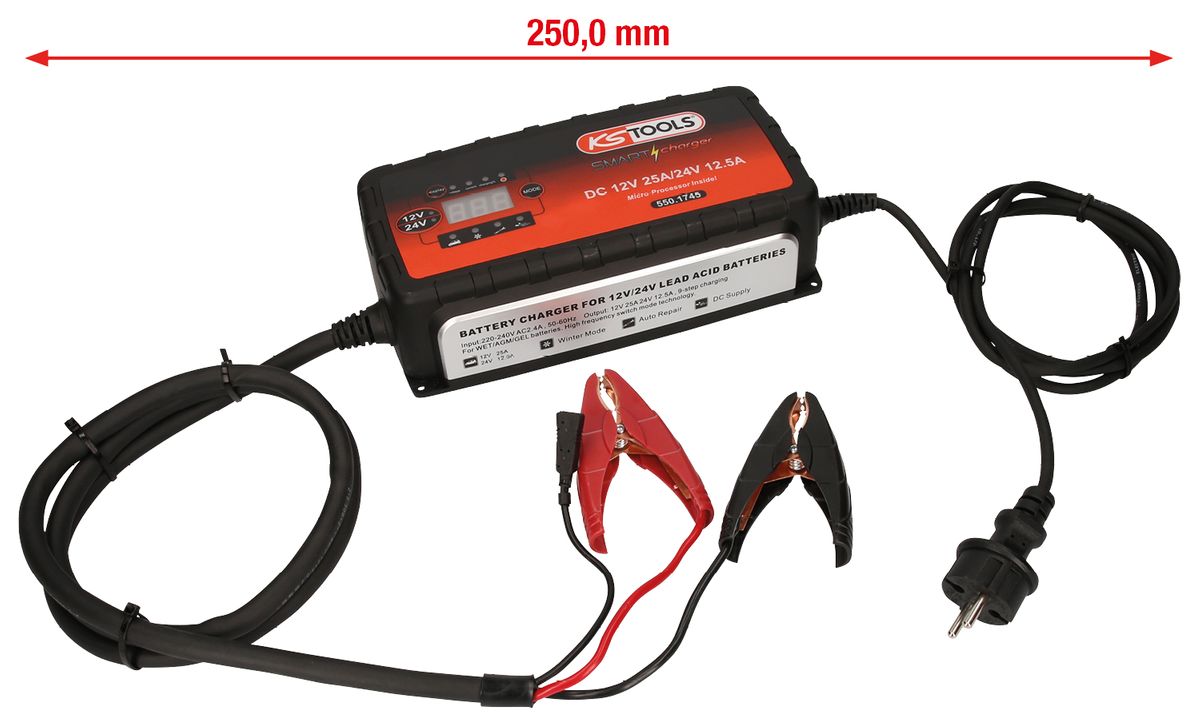 KS TOOLS 12V + 24V SMARTcharger Hochfrequenz-Batterieladegerät 25A/12,5A ( 550.1745 ) - Toolbrothers