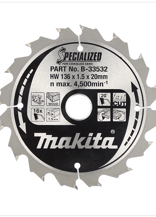 Makita Specialized Sägeblatt B-33532 mit 16 Zähnen CCC13616E 136 mm - Toolbrothers