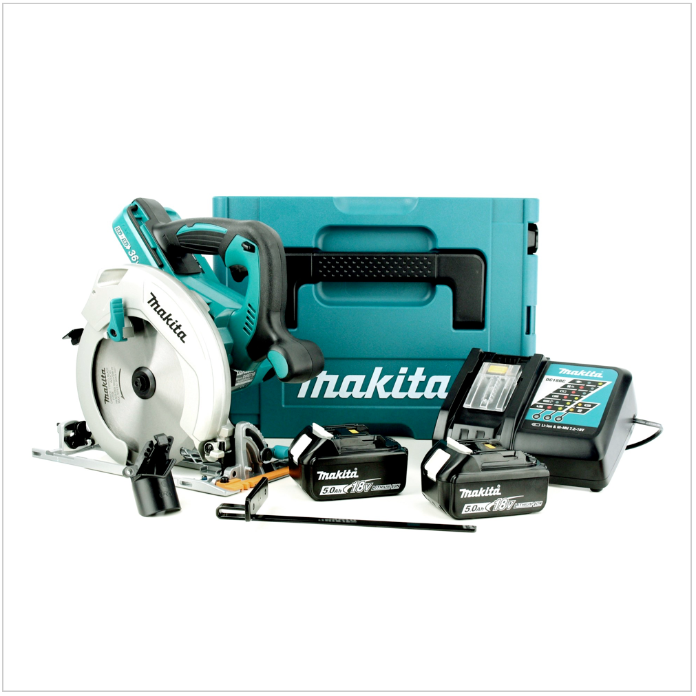 Makita DHS 710 RTJ 36 V Akku Li-Ion Handkreissäge 190 mm im Makpac mit Einlage + Ladegerät + 2x 5,0 Ah Akku - Toolbrothers