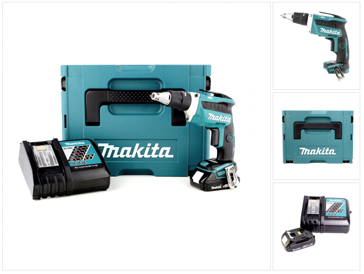 Makita DFS 452 RY1J Akku Schnellbauschrauber 18V Brushless + 1x Akku 1,5Ah + Ladegerät + Makpac - Toolbrothers