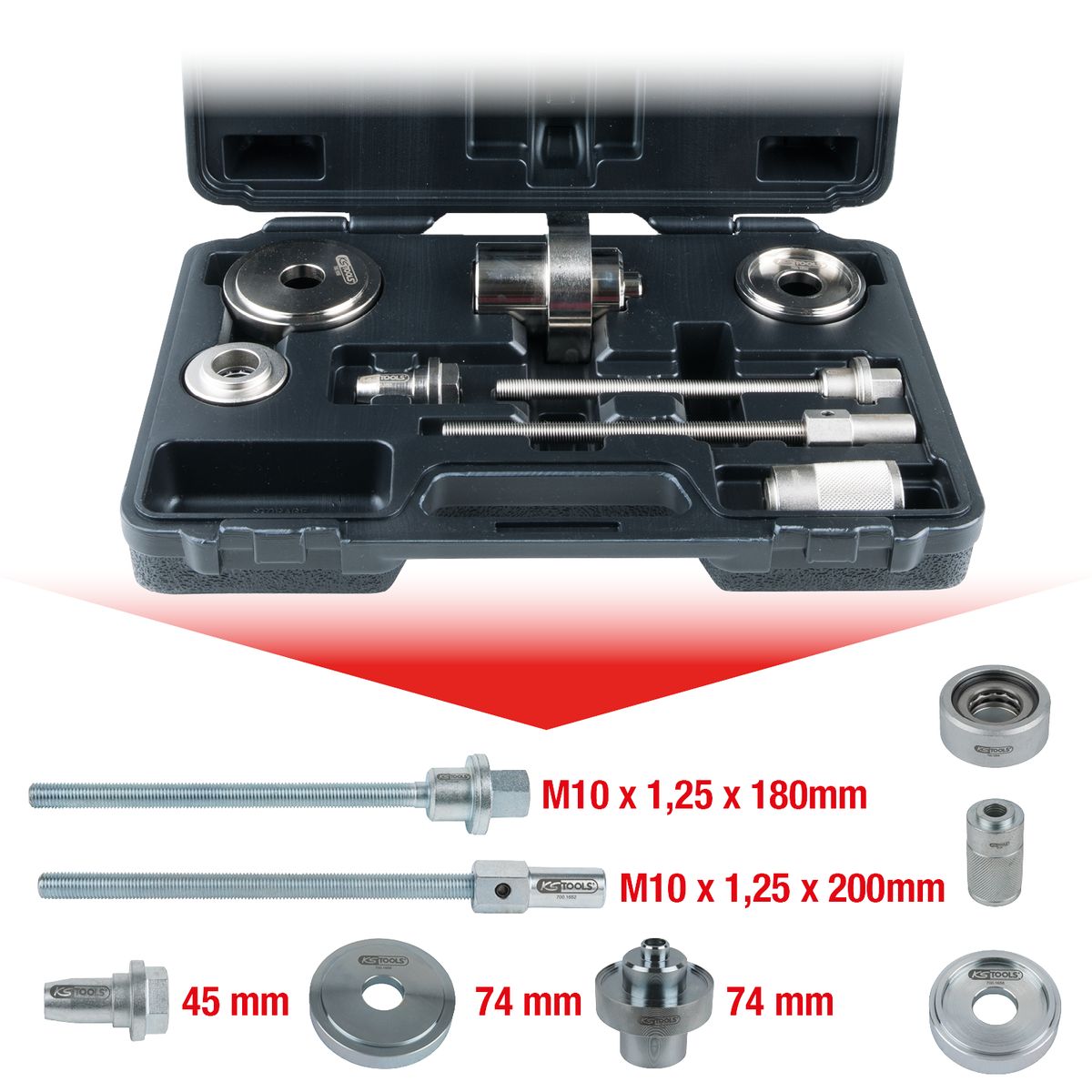 KS TOOLS Silentlager-Werkzeug-Satz, VAG Vorderachskonsole, 8-tlg ( 700.1650 ) - Toolbrothers