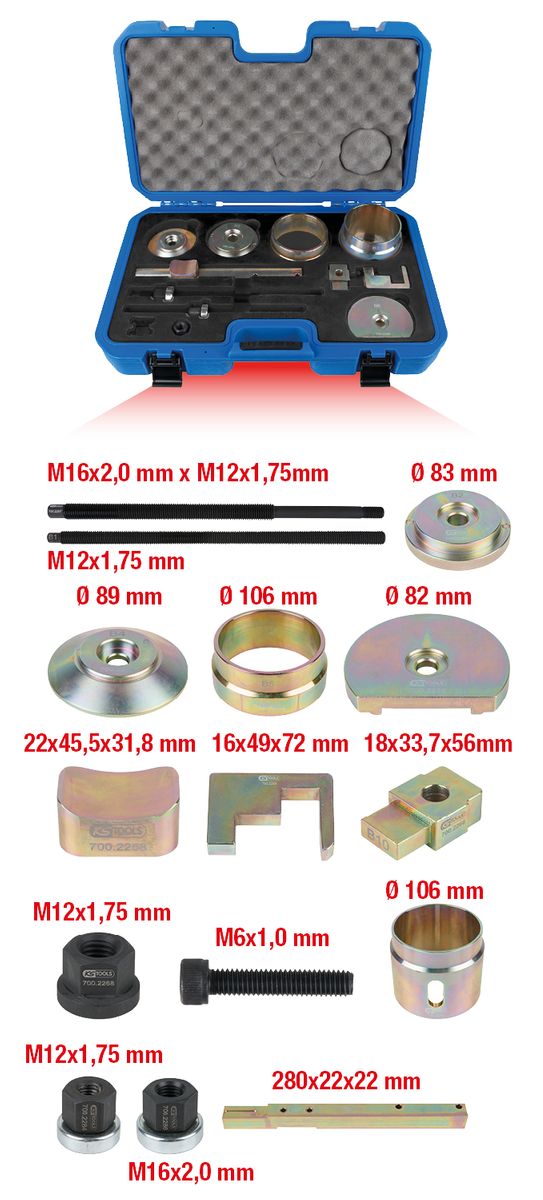 KS TOOLS Doppel-Silentlagerwerkzeug-Satz für VAG, 19-tlg ( 700.2250 ) - Toolbrothers