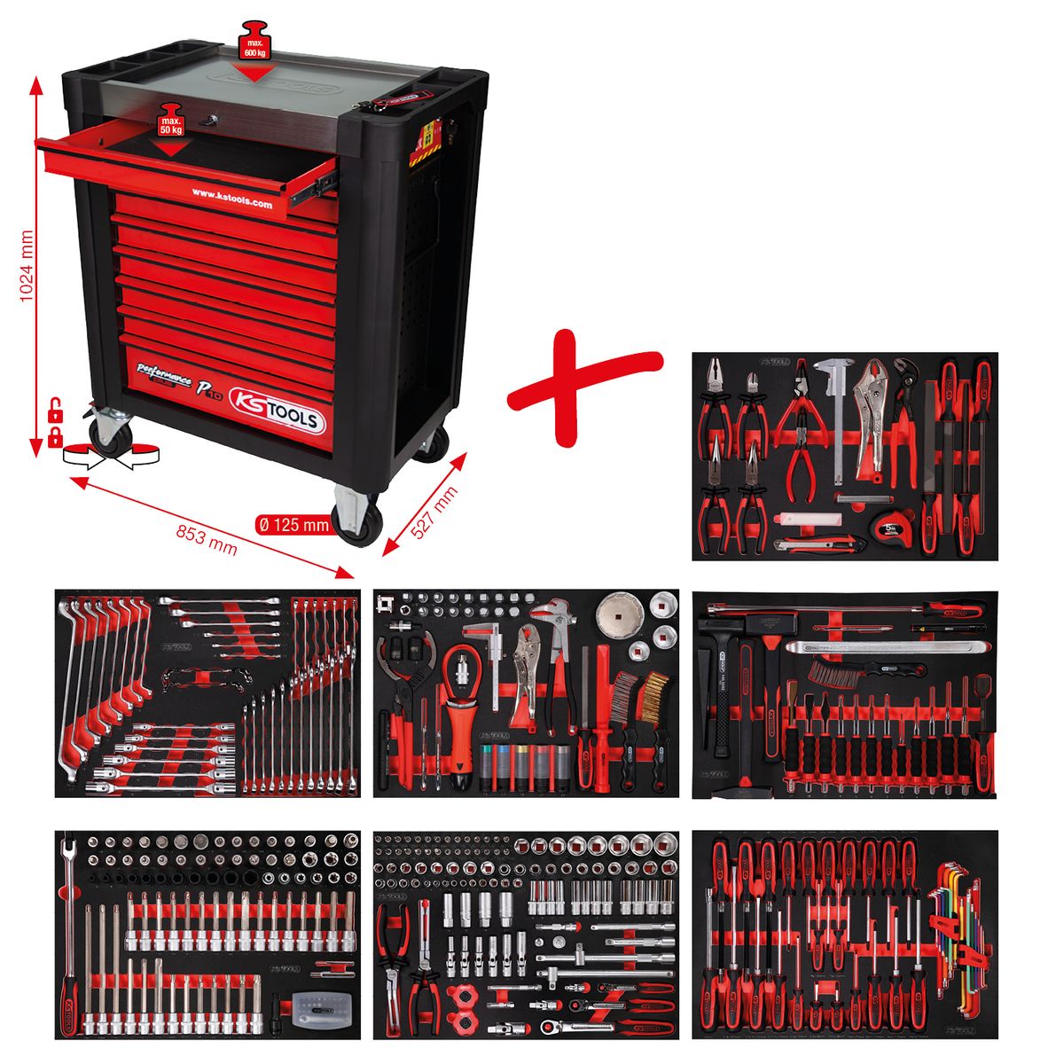 KS TOOLS Performanceplus Werkstattwagen-Satz P10 mit 397 Werkzeugen für 7 Schubladen ( 810.7397 ) - Toolbrothers