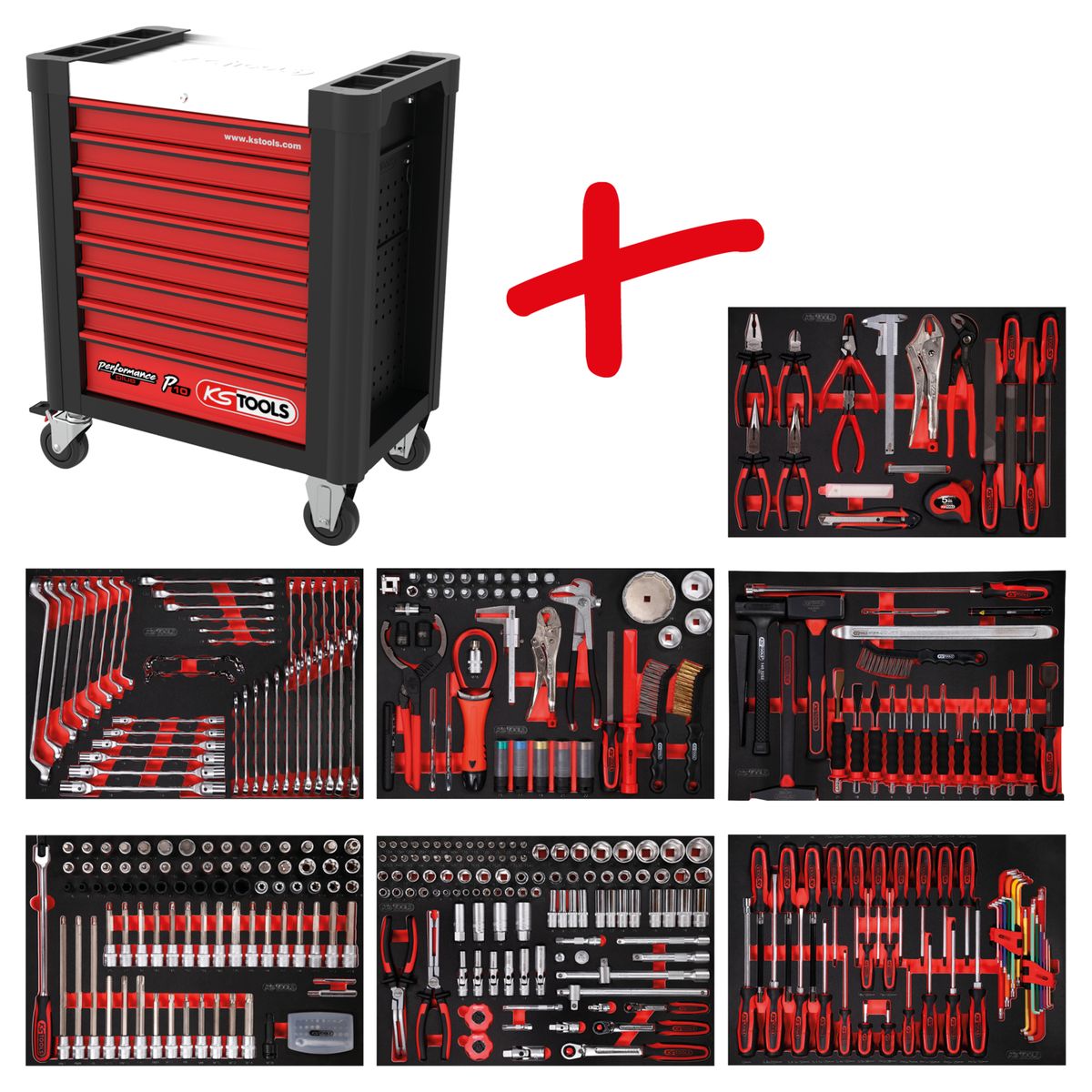 KS TOOLS Performanceplus Werkstattwagen-Satz P10 mit 397 Werkzeugen für 7 Schubladen ( 810.7397 ) - Toolbrothers