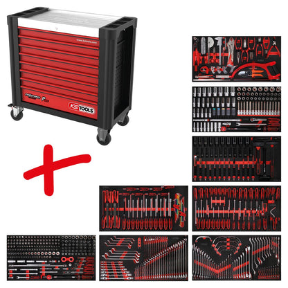 KS TOOLS Performanceplus set de dessertes d'atelier P25 avec 564 outils pour 8 tiroirs (825.8564)