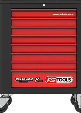 KS TOOLS PERFORMANCEplus P15 SCHWARZ/ROT Werkstattwagen mit 8 Schubladen ( 873.1008 ) - Toolbrothers