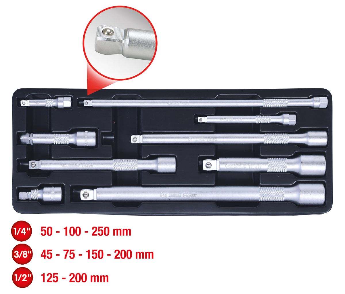 KS TOOLS Kipp-Verlängerungs-Satz, 9-tlg ( 911.0009 ) - Toolbrothers