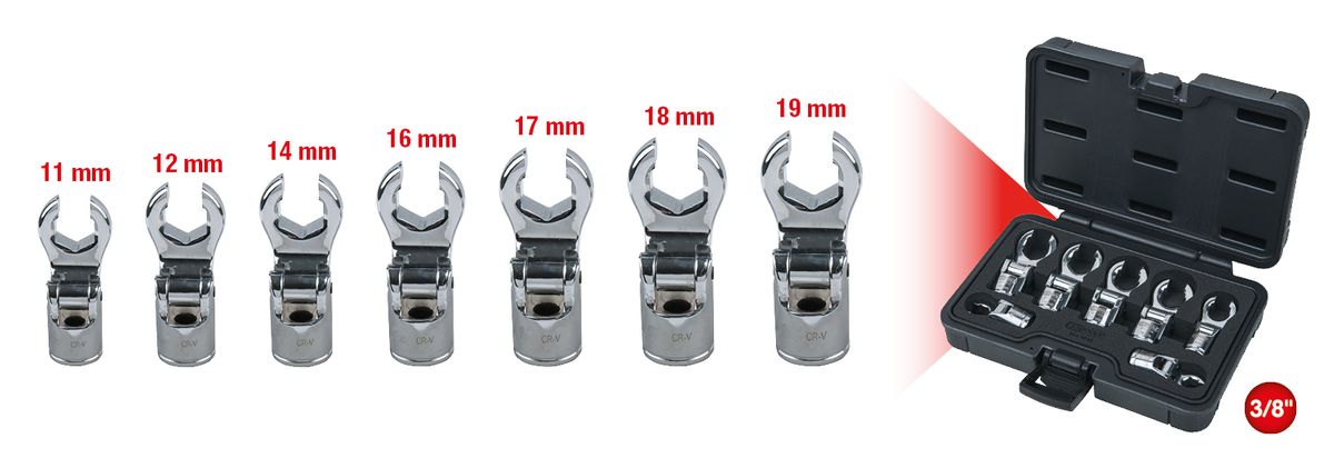 KS TOOLS 3/8" Gelenk-Ringschlüssel-Stecknuss-Satz (offen), 7-tlg ( 911.1710 ) - Toolbrothers