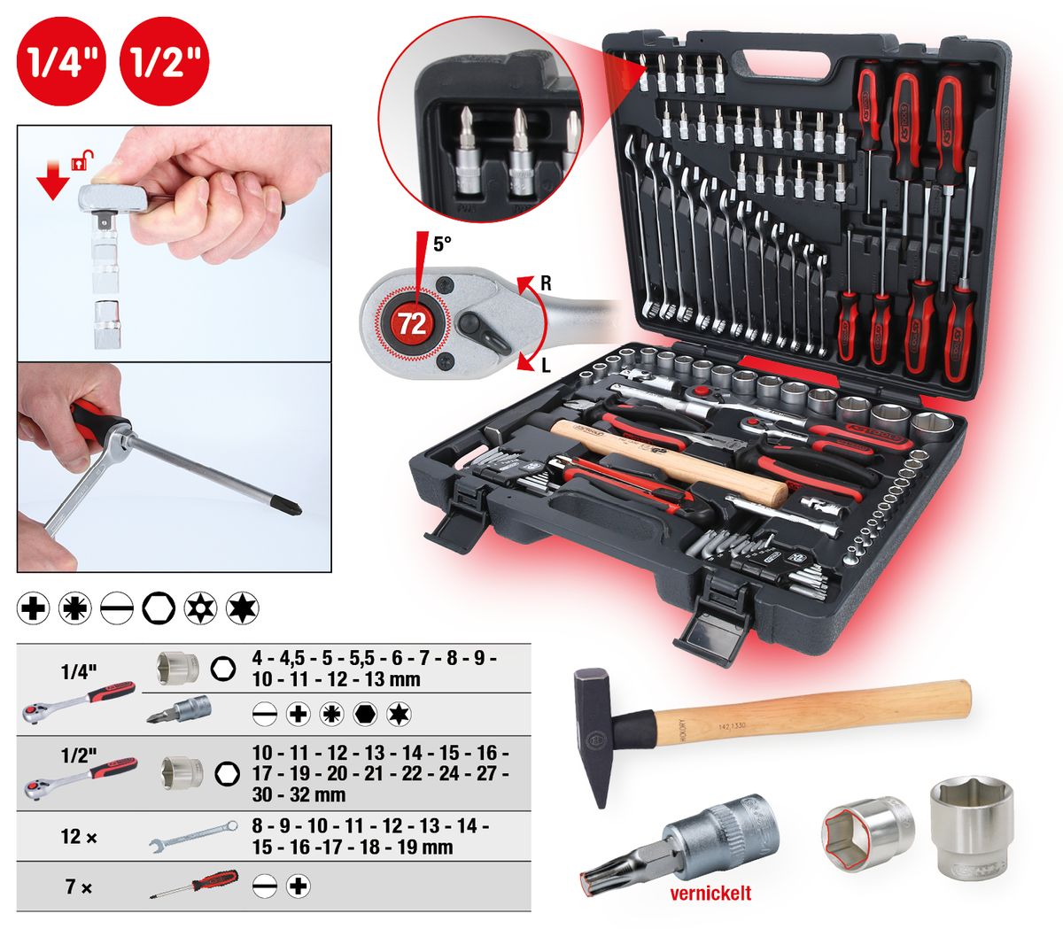 KS TOOLS Jeu d'outils universels 1/4"+1/2", 97 pièces ( 917.0797 )