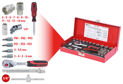 KS TOOLS Jeu de clés à douilles 1/4", 30 pièces (917.4030)